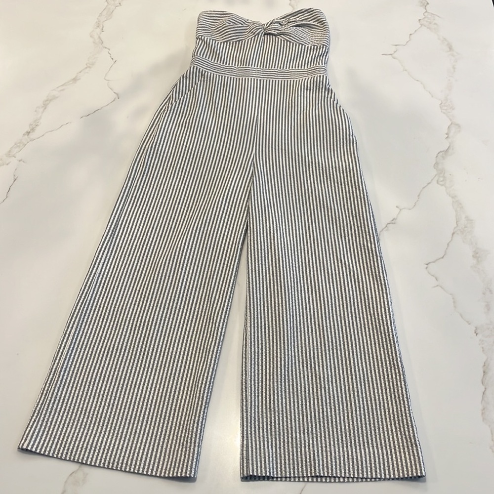 Veronica Beard Strapless Blue and White Pinstripe Jumpsuit - Picture 12 of 15